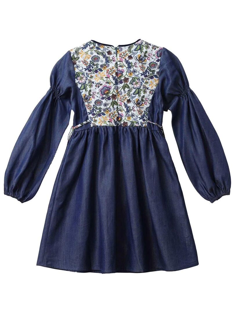 Robe Intersaison Coton Bleu Fleurie Liberty Rose Fille  MARGOT   'LA FAUTE A VOLTAIRE'   Bleu