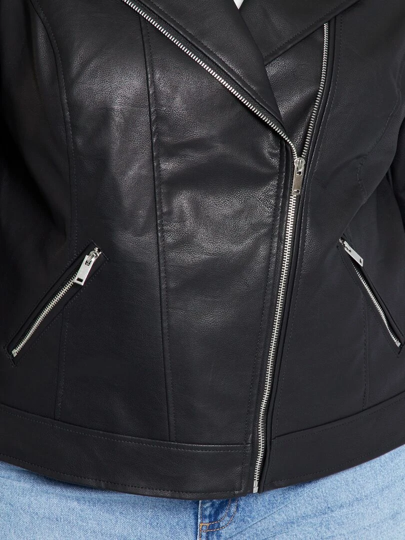 Blouson en simili avec col cranté   noir