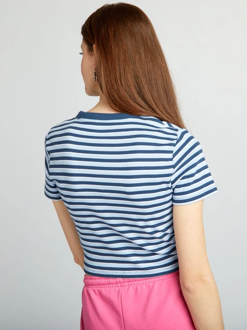 Tee shirt crop top marinière   Bleu rayé