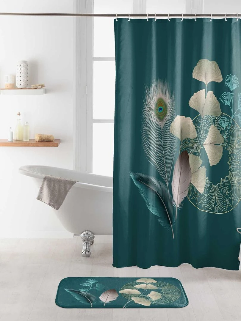 Rideau de douche Paon Ginko blue Bleu