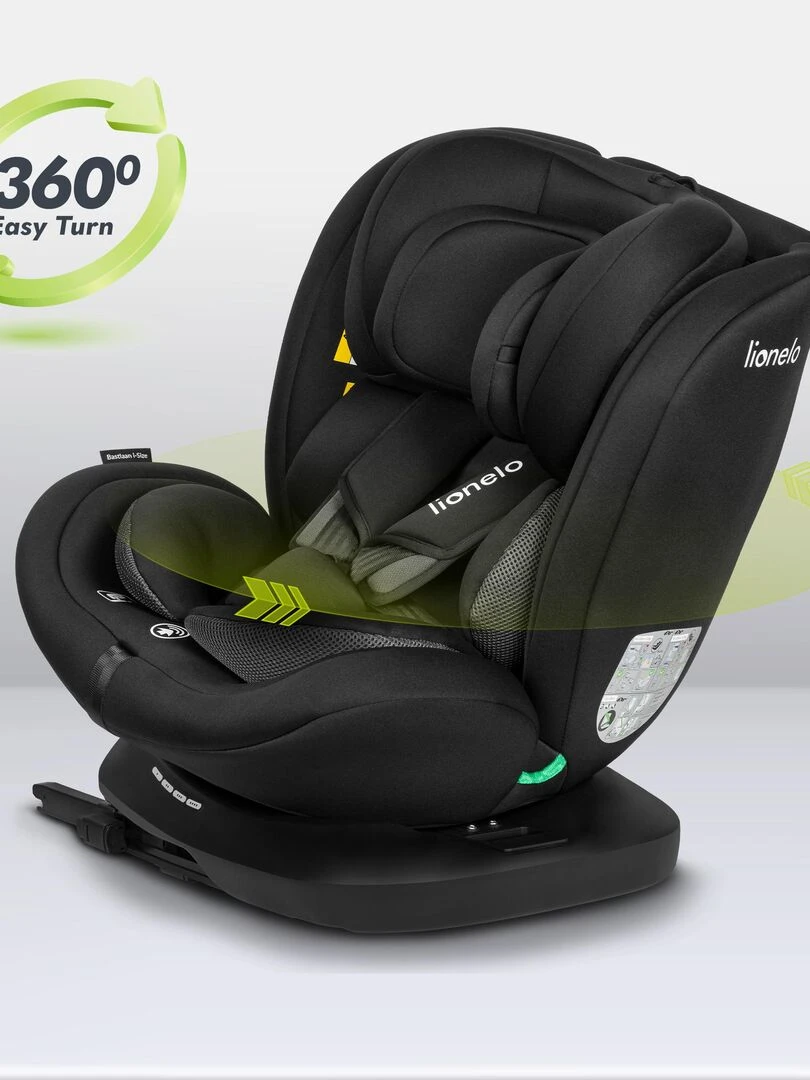Siège auto bébé évolutif LIONELO Bastiaan i Size   Groupe 0/1/2/3   360° ISOFIX   Noir   Noir