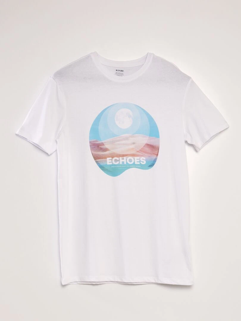 T shirt imprimé à col rond Blanc