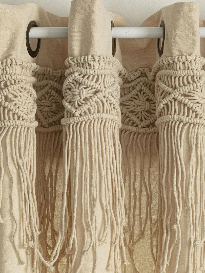Rideau avec frise en macramé   Beige