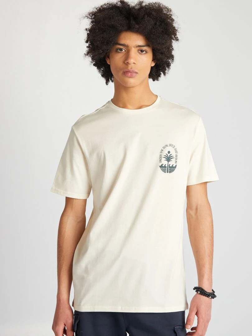 T shirt en jersey à col rond   Beige 'palmier'
