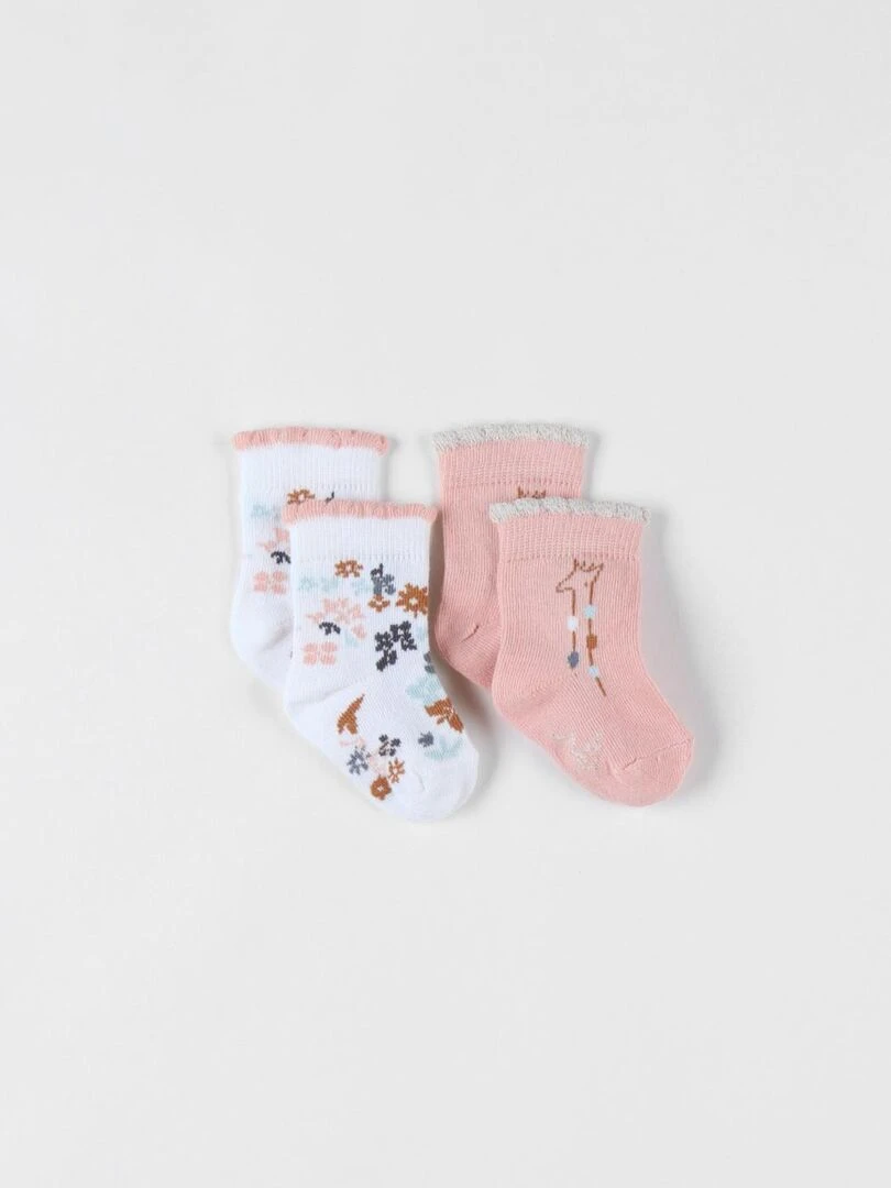 Set de 2 paires de chaussettes en tricot blush/écru Noukie's Multicolore