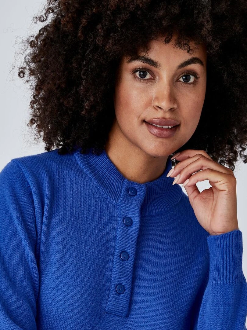 Pull col montant boutonné Damart Bleu