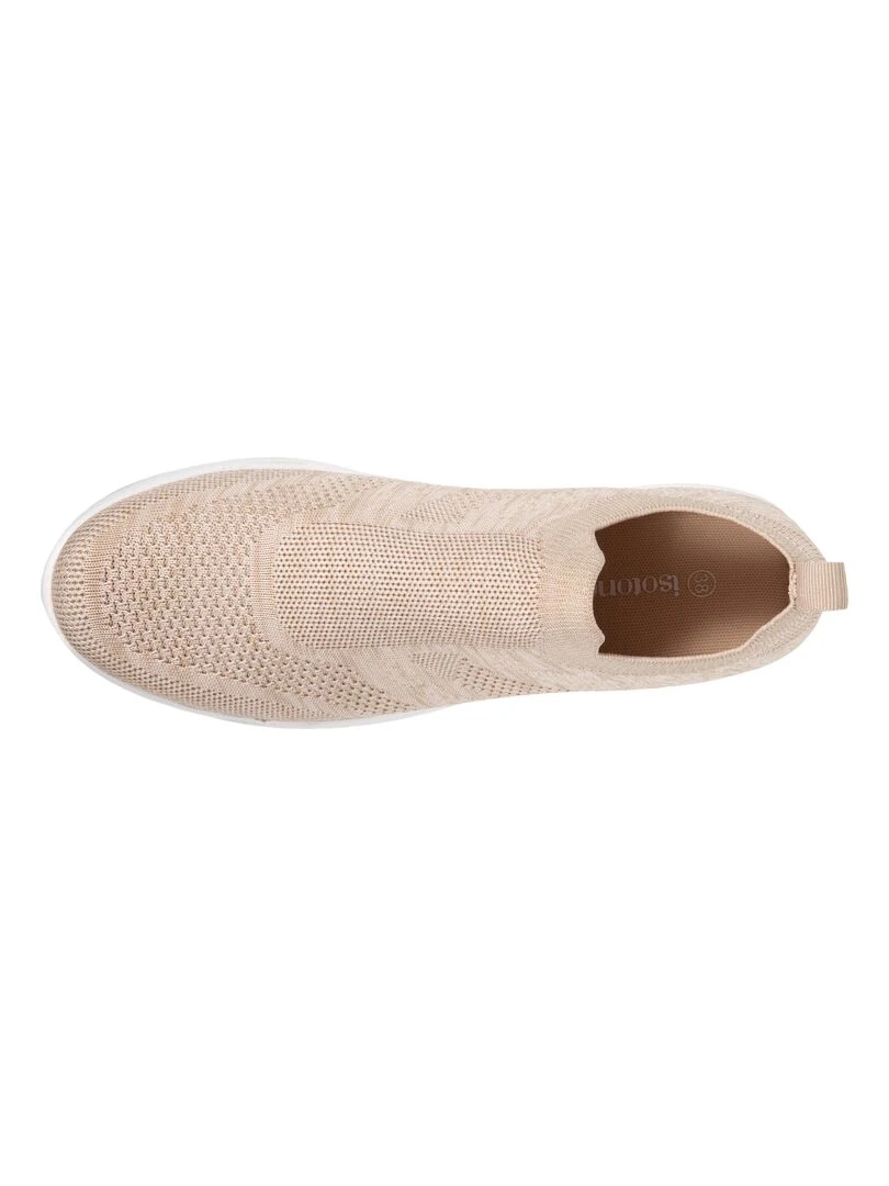 Baskets Confort Femme Slip on à bandes Beige Beige