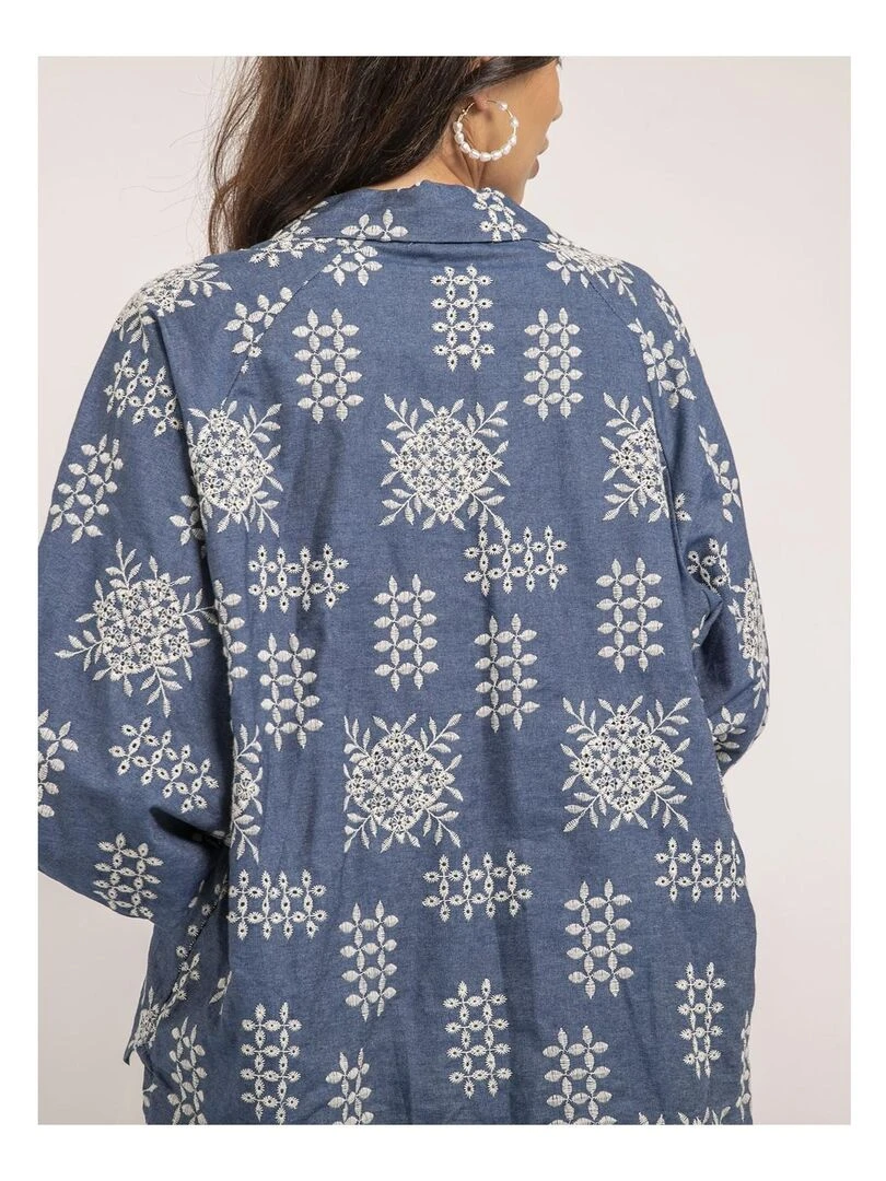 Chemise broderies anglaises FULYA   Bleu