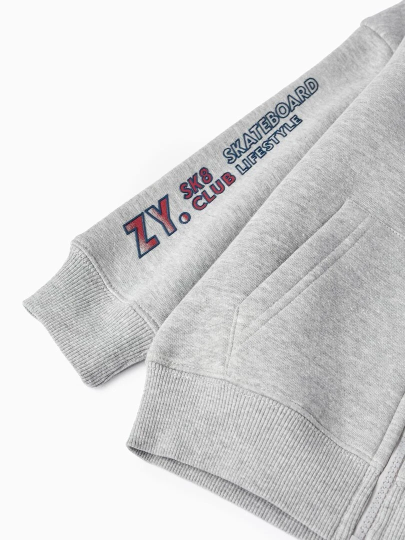 Manteau Matelassé avec Capuche pour Garçon 'Keep Learning   Skate'   Skater's’ Dictionary   Gris