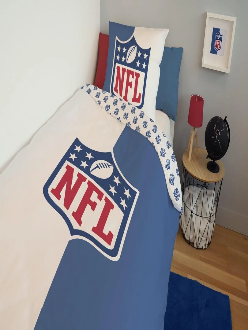 Housse de couette NFL Logo 140x200 cm et taie d'oreiller 100% Coton Bleu