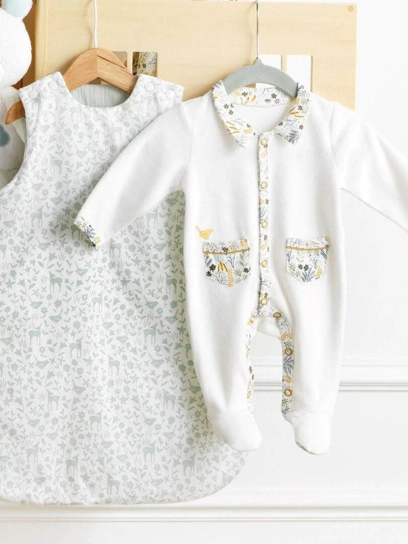Gigoteuse naissance en coton blanc imprimé   SAUTHON   Blanc Bleu