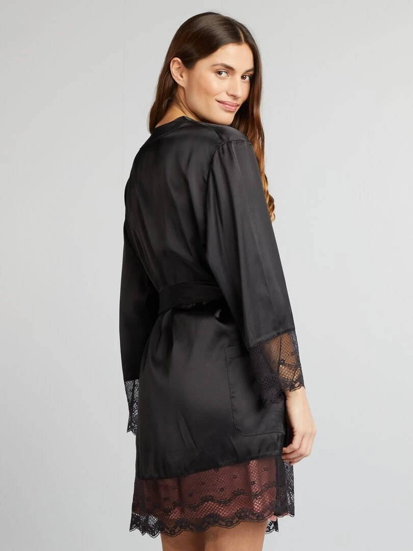Robe de chambre fluide satinée   noir