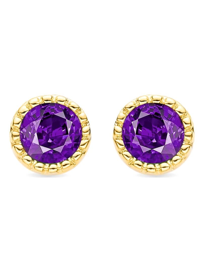 Boucles d'oreilles Hamu Améthyste zirconia finition en or jaune 18 carats Multicolore