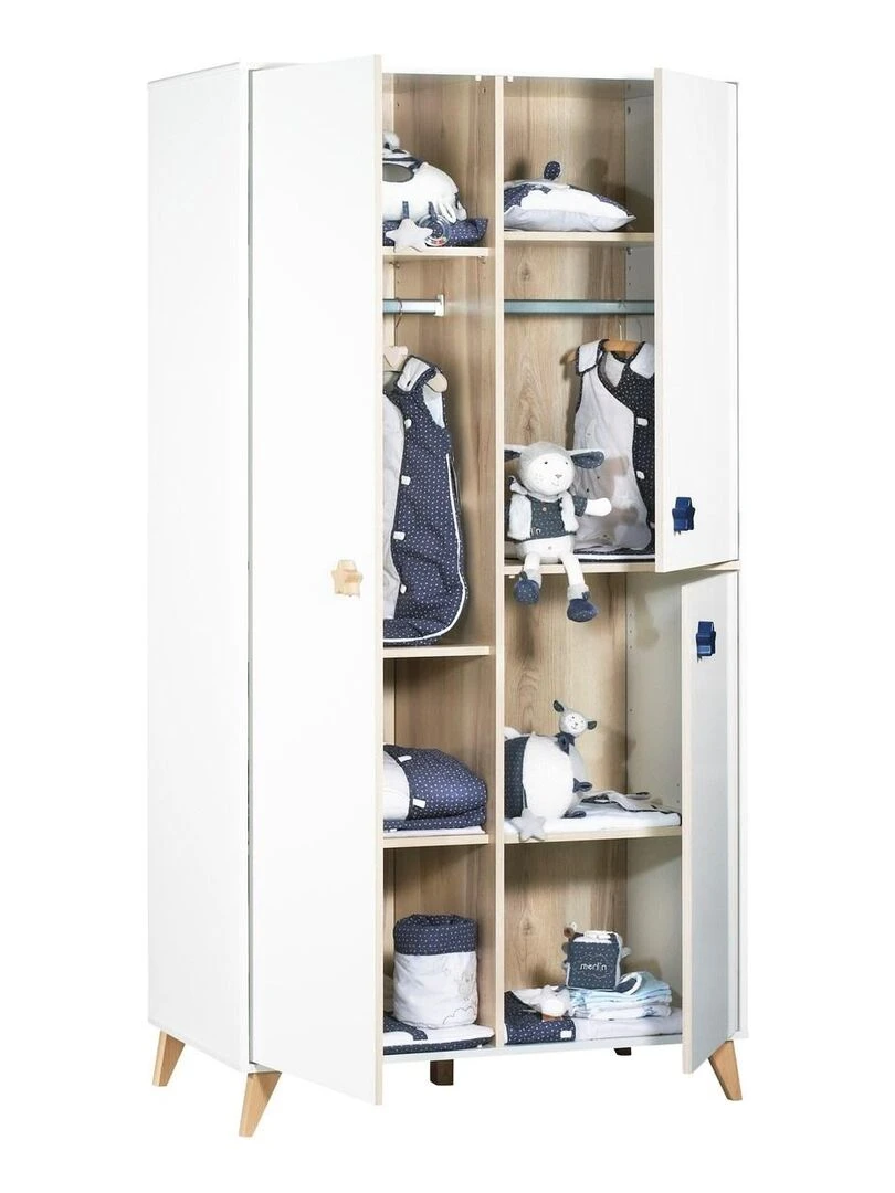 Armoire 3 portes bébé boutons étoile SAUTHON Blanc