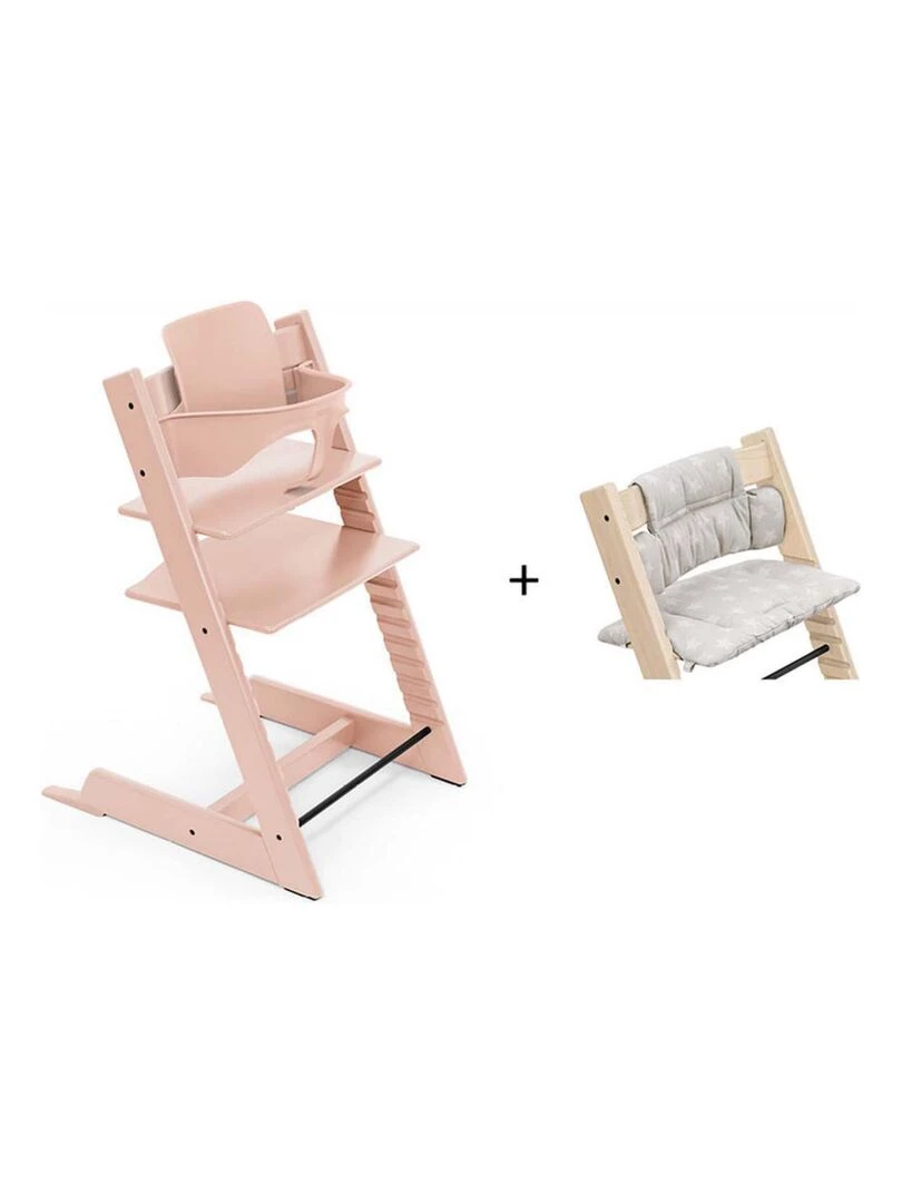 Chaise Tripp Trapp rose coussin Etoile grise et babyset Rose