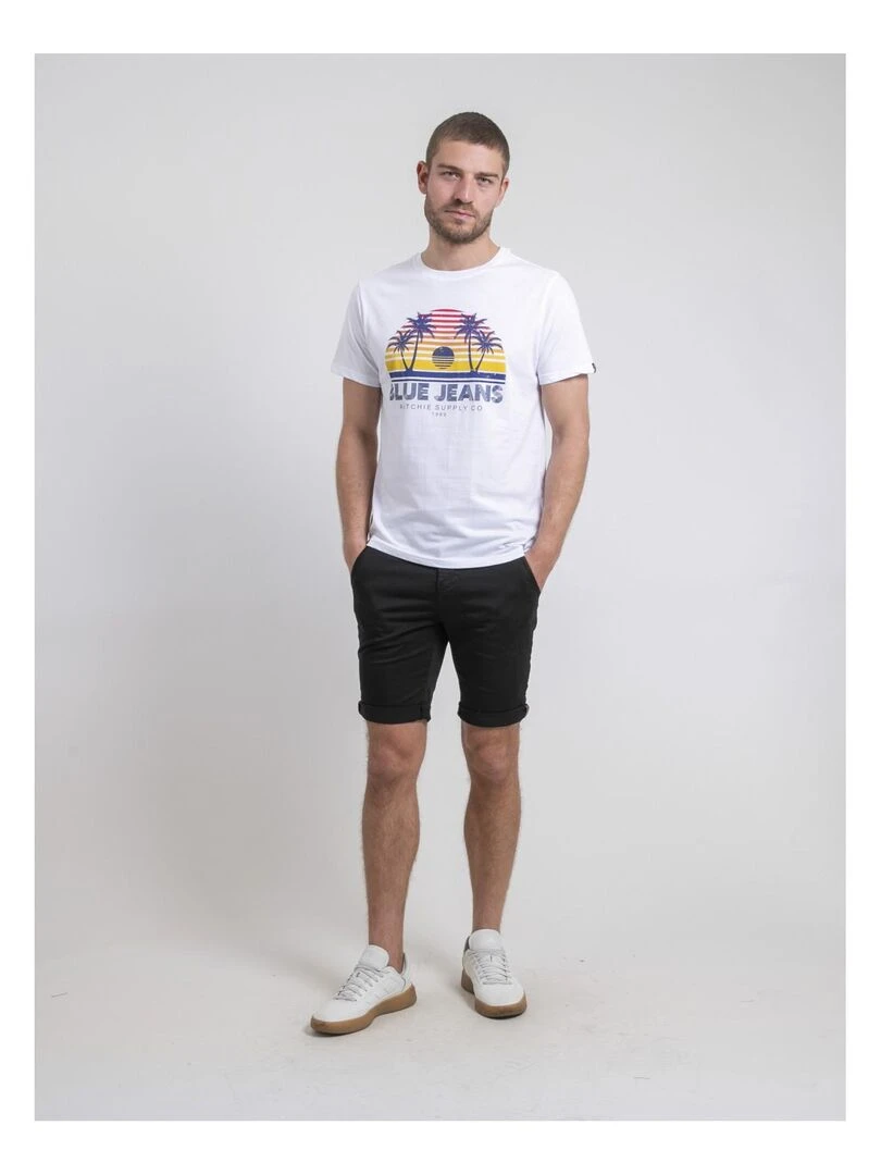 T shirt col rond pur coton NAPOUR   Blanc