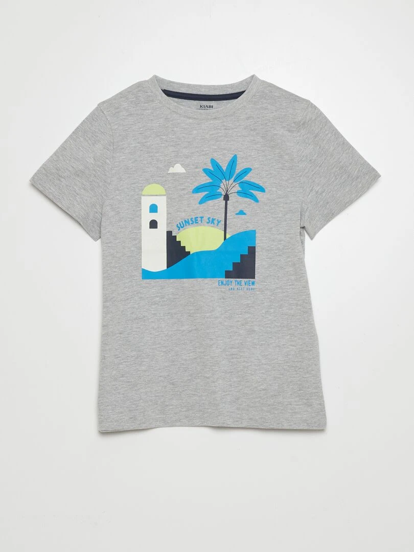 T shirt à col rond et manches courtes Gris clair