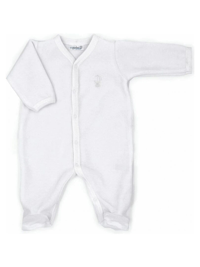 Pyjama velours 100% coton biologique 1 à 6 mois Blanc