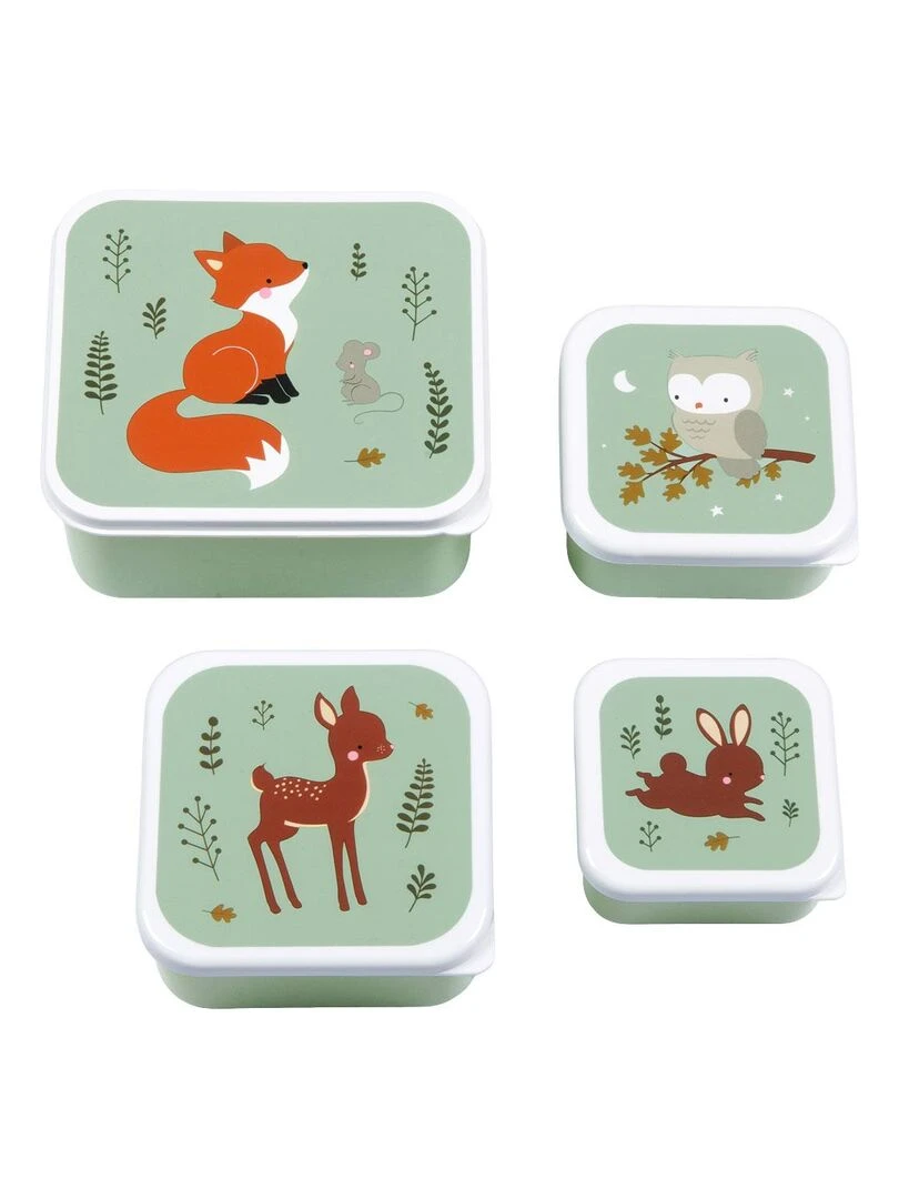 Lot de 4 boîtes à goûter Amis de la forêt vert Vert d'eau