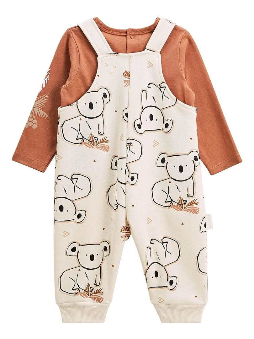 Ensemble salopette bébé en molleton et t shirt Bogota   Ecru