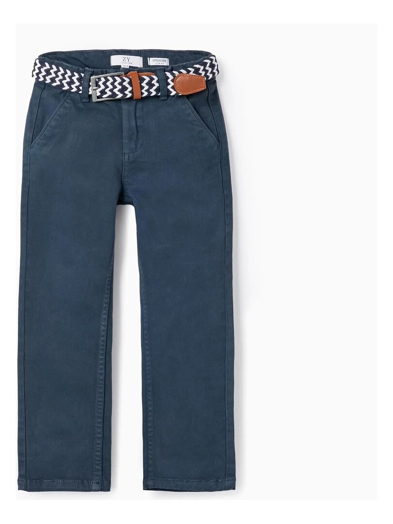 Pantalon en sergé avec ceinture pour garçon 'Slim Fit' ATLANTIC COMPANY Bleu foncé