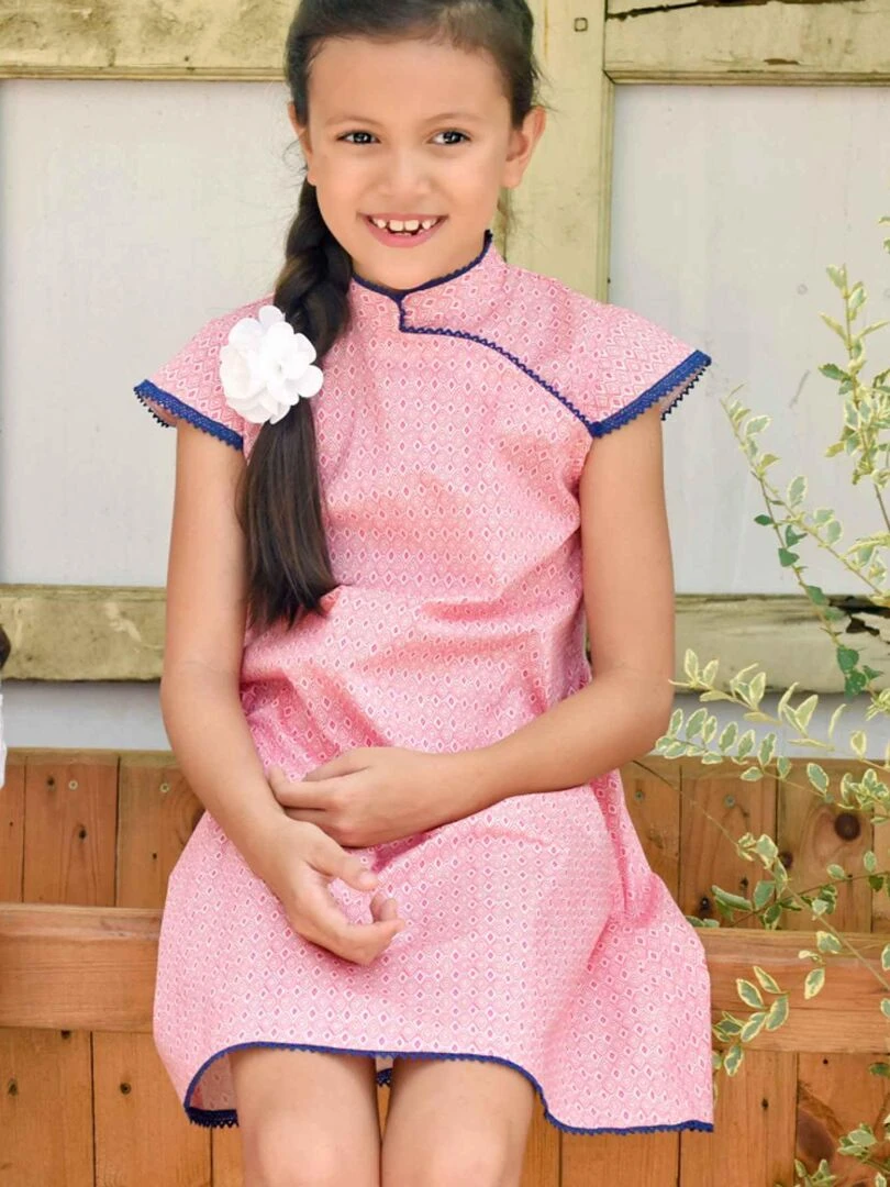 Robe Chinoise Rose Fille Col Mao ANNAM 'LA FAUTE A VOLTAIRE' Rose fushia