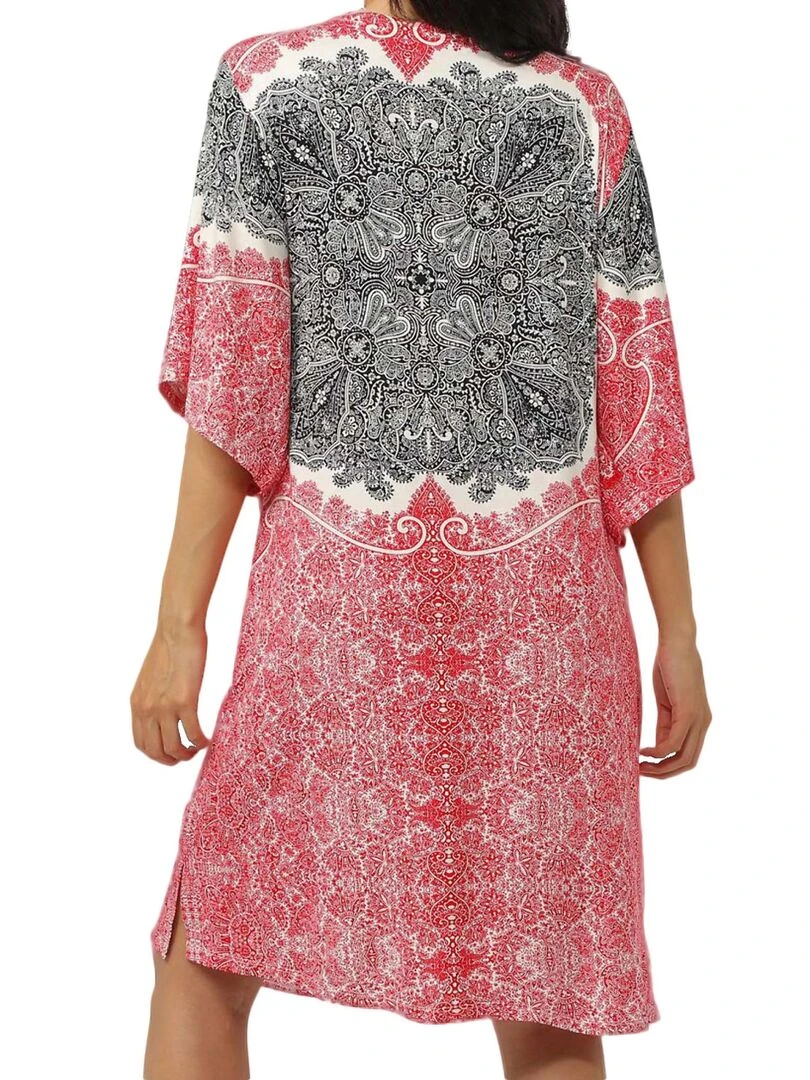 Robe de plage manches trois quarts Beach Paisley Rouge