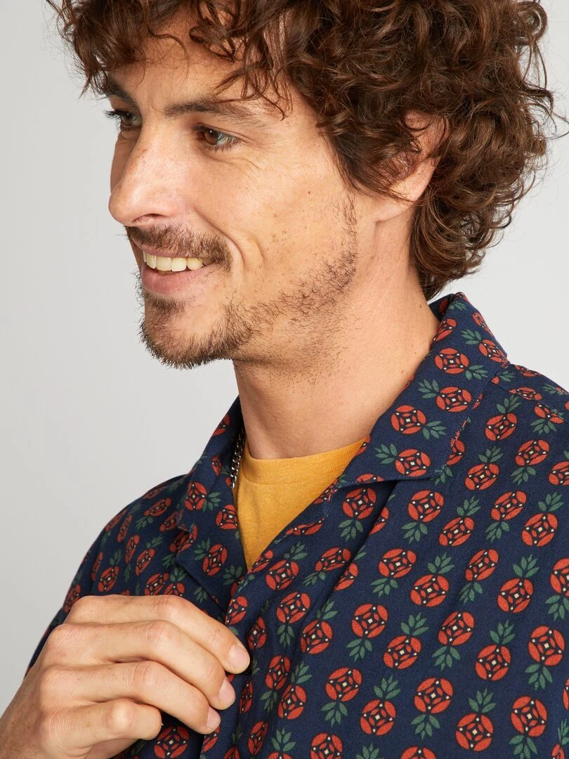 Chemise imprimée à manches courtes   Bleu marine