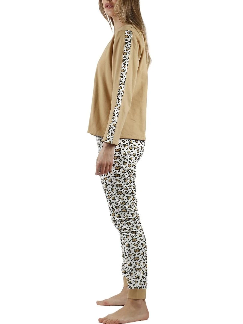 Pyjama tenue pantalon top manches longues Minnie Leopardo Disney   Marron
