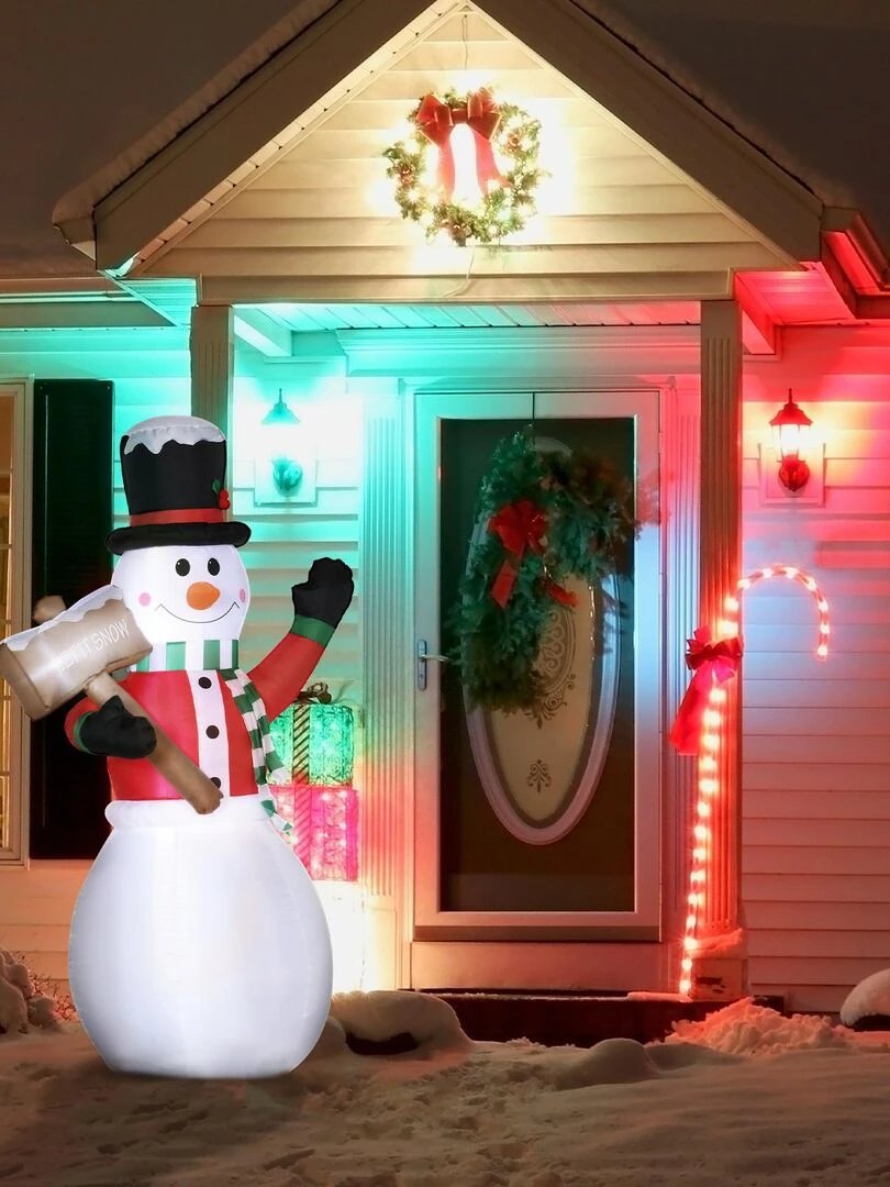 Bonhomme de neige gonflable 3 LED H 180 cm polyester imperméable blanc Blanc