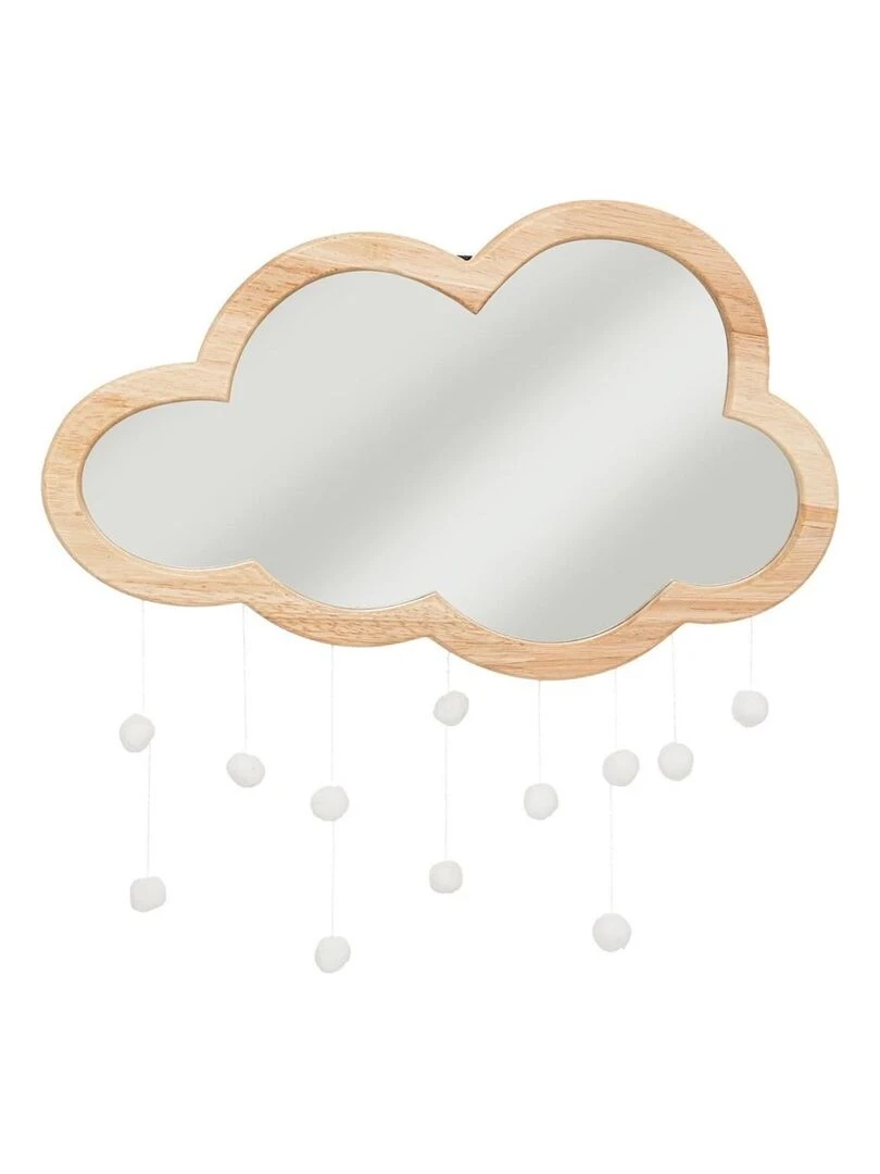 Miroir bois nuage pompons Beige