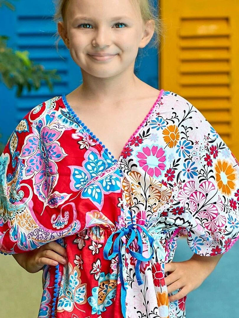 Robe de Plage Fille imprimé Fleurs Hawaï Rouge BALI La Faute à Voltaire Rouge