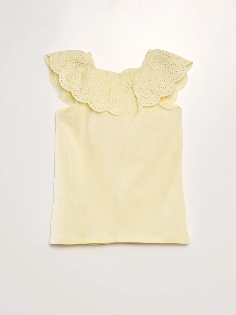 T shirt sans manches avec col brodé Jaune