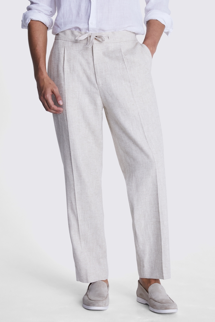 Ecru Herringbone Beach Trousers Buy Online at Moss