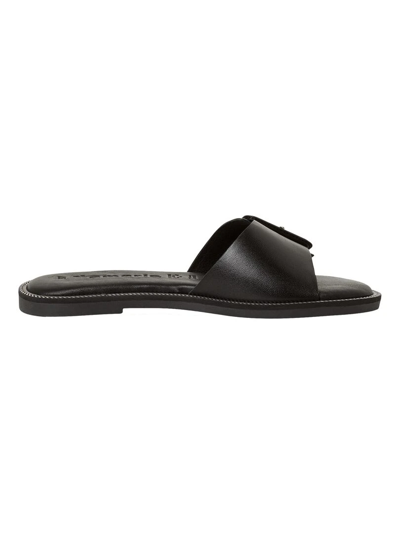 Sandale Plate Cuir Tamaris Noir