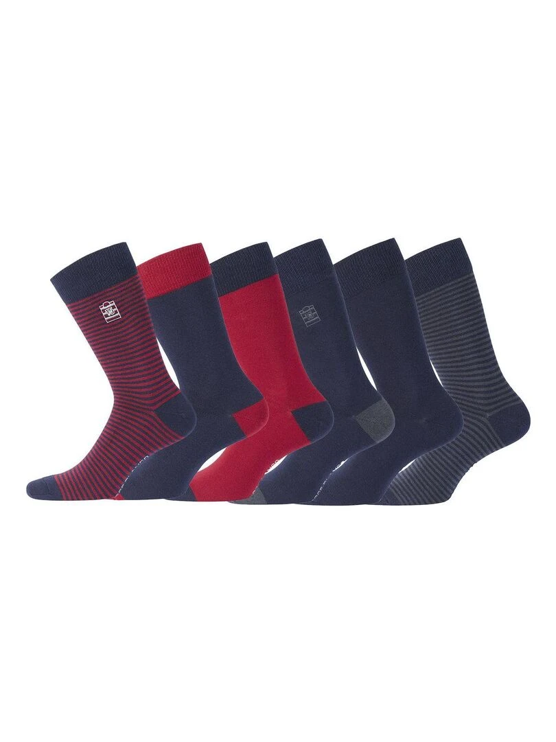 Lot de 6 Paires de Chaussettes de ville coton homme Serge Blanco Rouge
