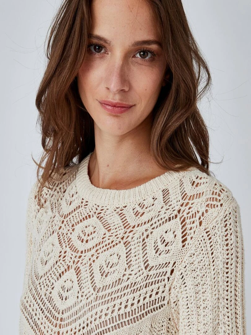 Pull effet crochet Damart Beige