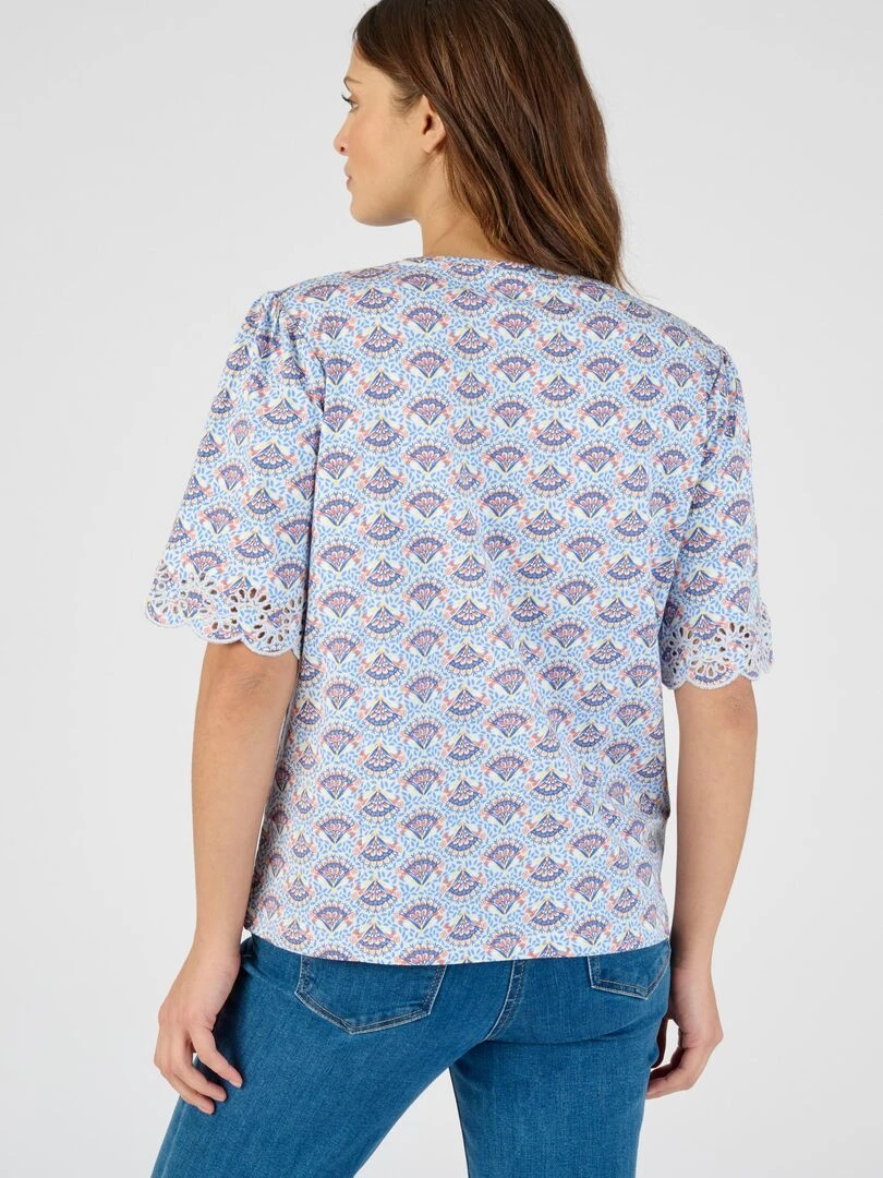 Tee shirt imprimé détails brodés.   Damart   Bleu