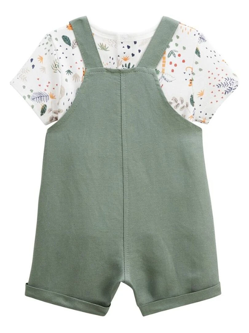 Ensemble salopette bébé en lin et t shirt Savane Family Kaki