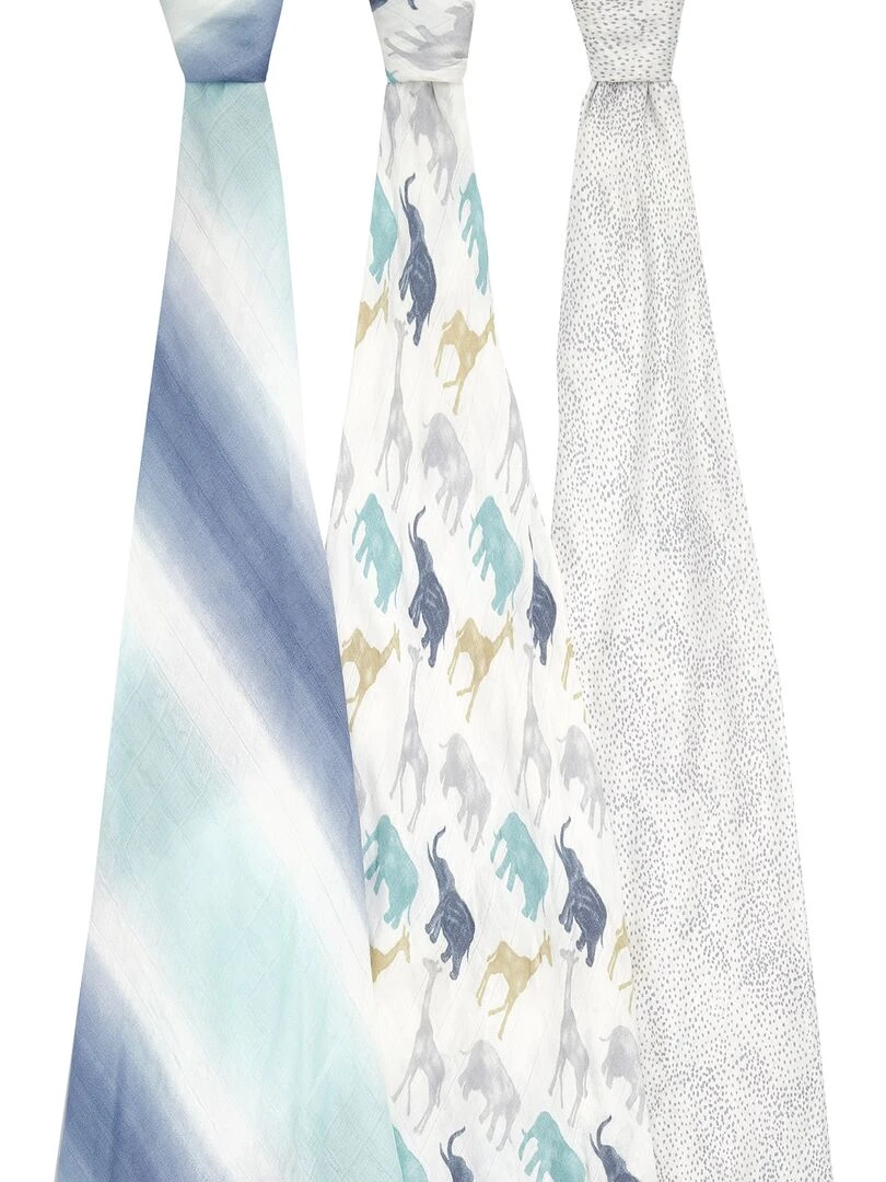 Lot de 3 maxi langes en bambou Silky Soft Expedition (120 x 120 cm) Bleu