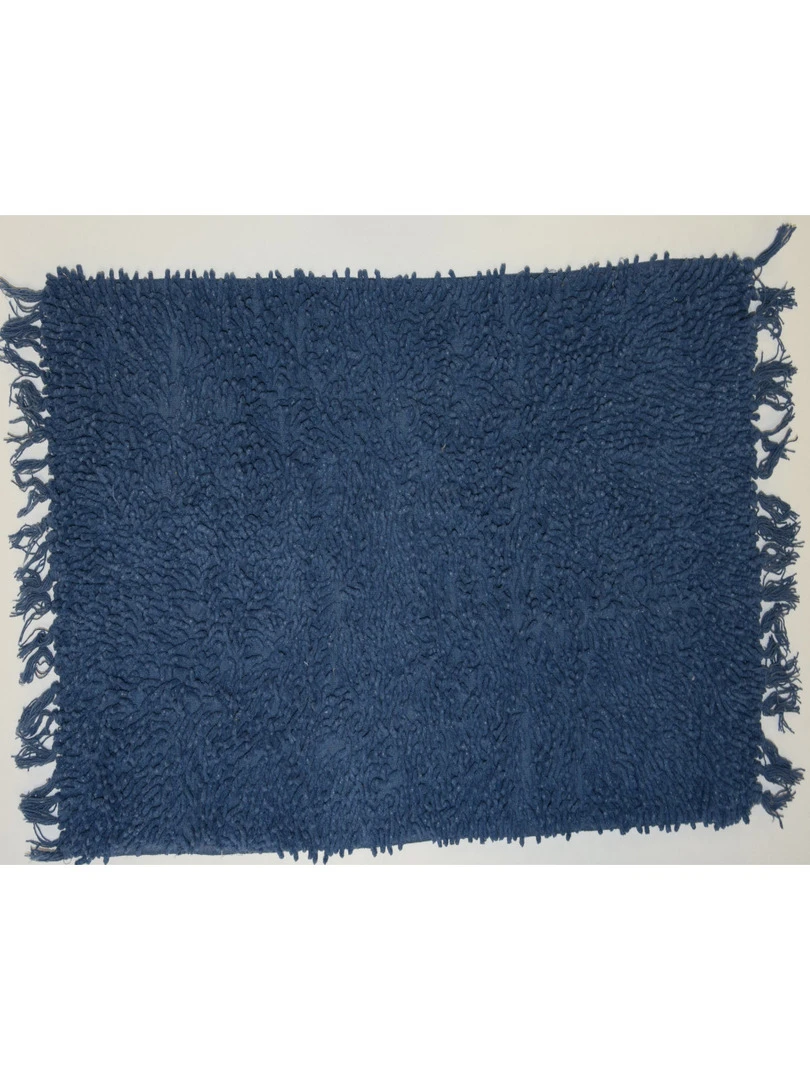 Tapis De Bain Uni Coton 50x70cm Shaggy Bleu marine