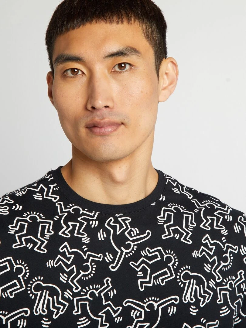 Tee shirt 'Keith Haring' à col rond   noir