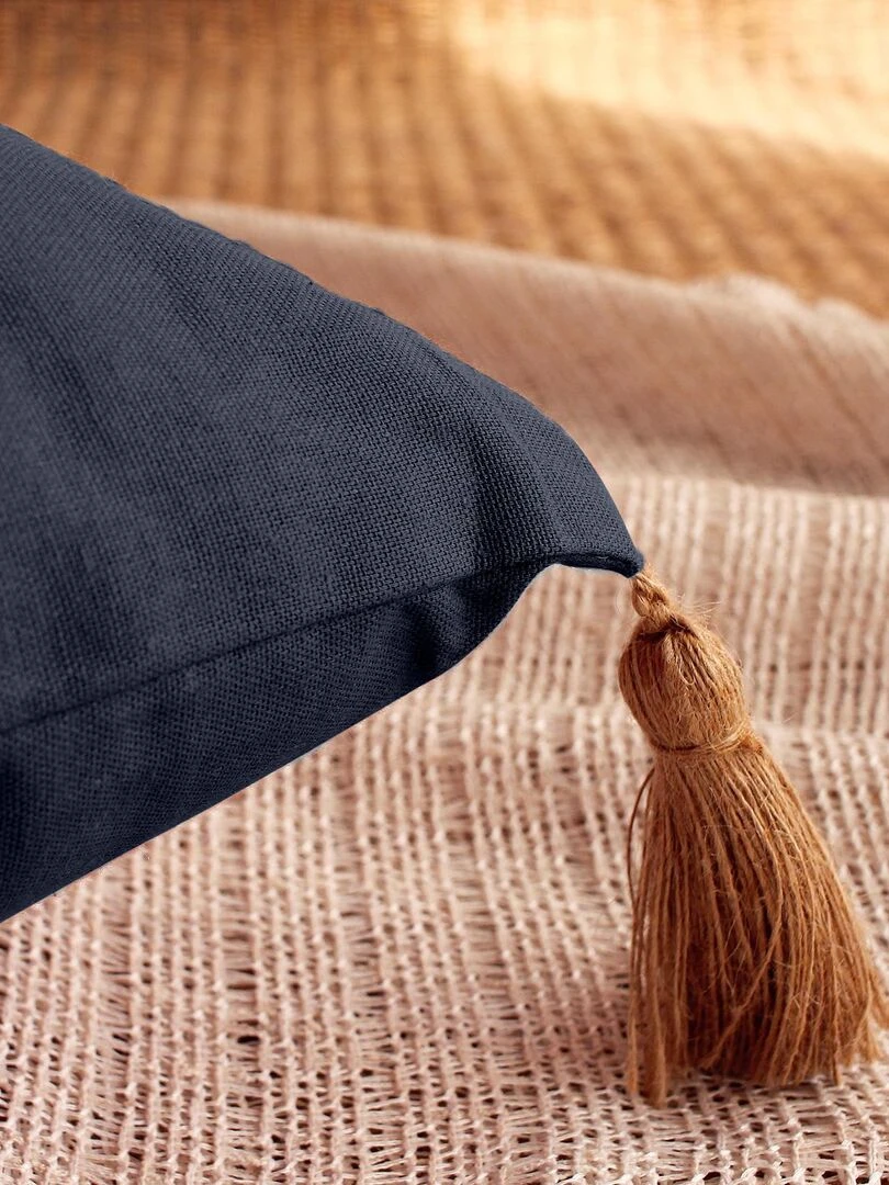 Coussin avec pompons en jute Gris foncé