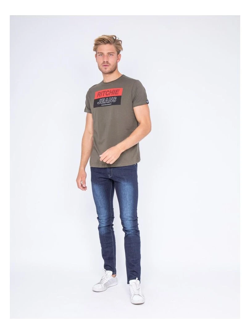 T shirt col rond pur coton JADAMIX   Kaki