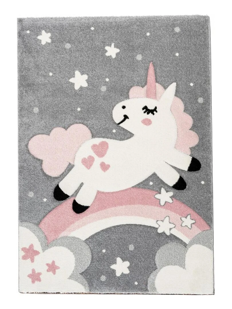 Tapis enfant LICORNE LICOU LL en polypropylène doux et soyeux Rose