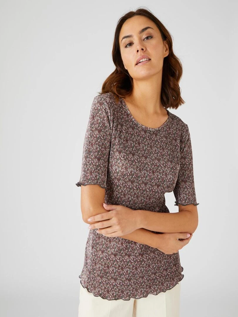 Top en maille plissée manches courtes   Damart   Gris