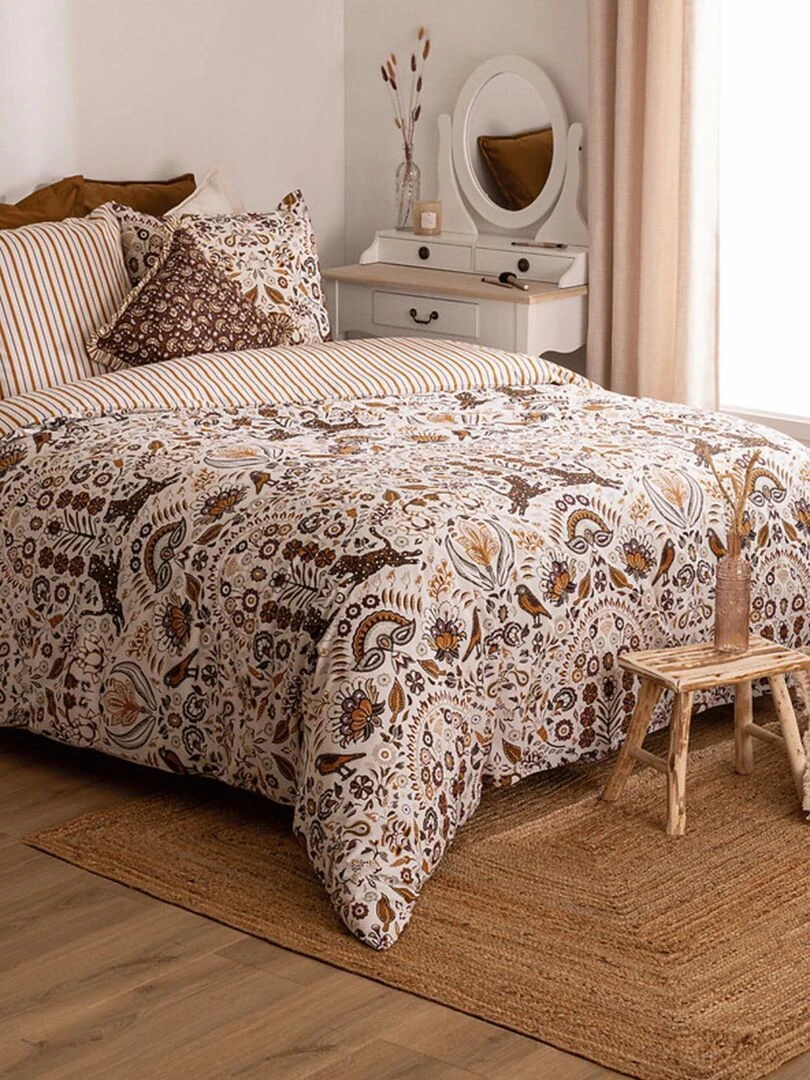 Parure de lit 3 pièces motifs "Indie" réversible   Beige