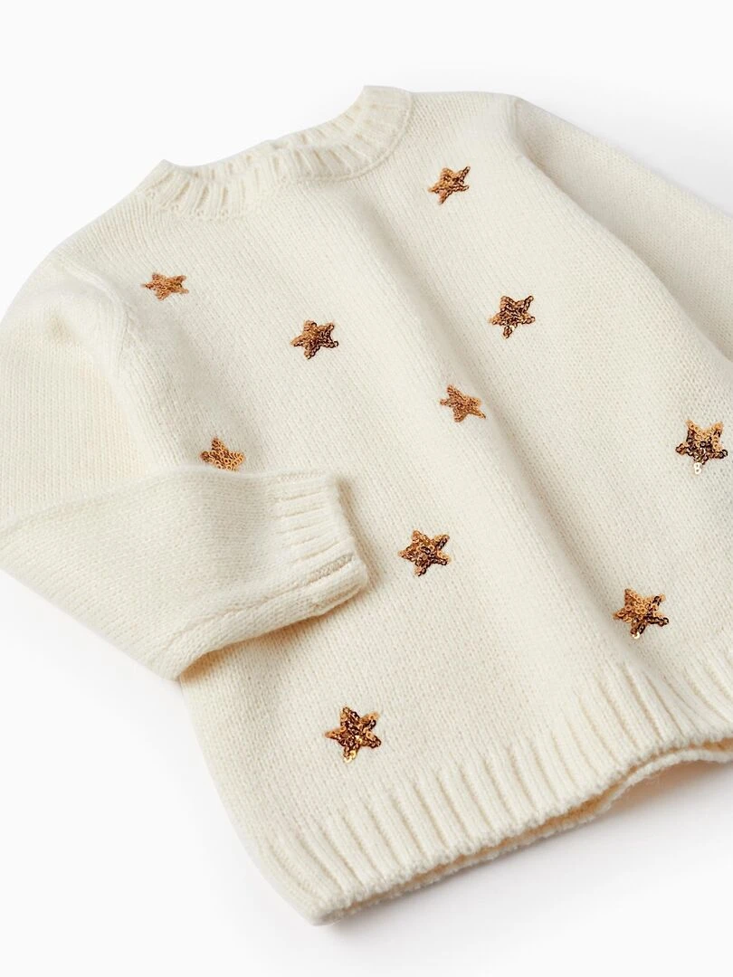 Pull en Maille pour Bébé Fille 'Étoiles   Noël'   NOËL   Beige clair