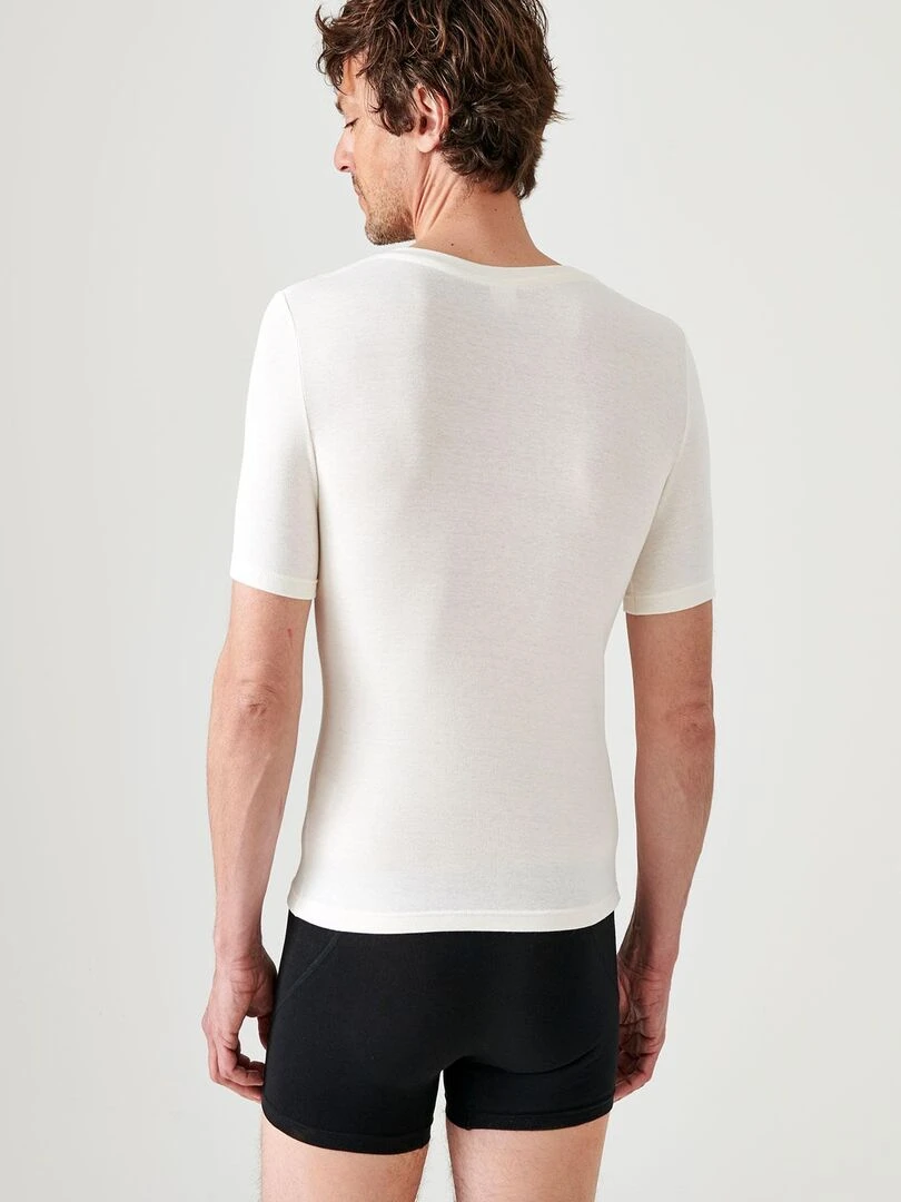 T shirt col V manches courtes fine côte Thermolactyl Sensitive   Damart   Blanc