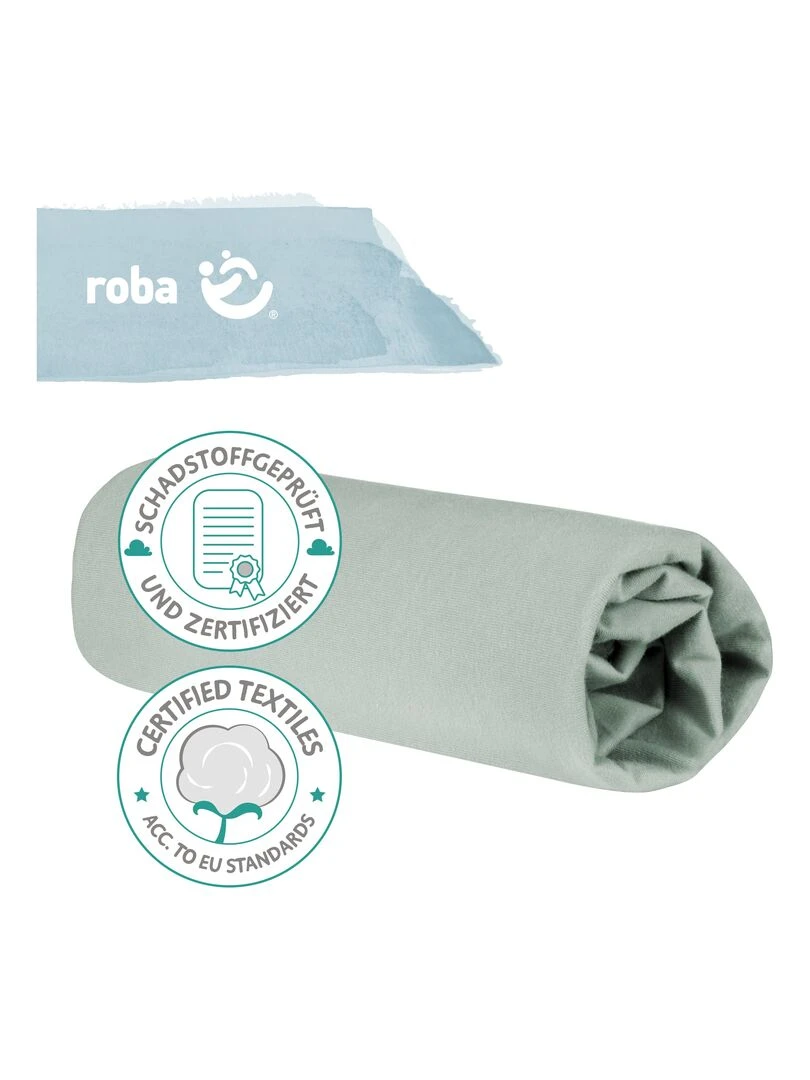 ROBA Drap Housse Extensible "Lil Planet" pour Matelas de Lit 60x120 cm à 70x140 cm   Vert Givré   Vert